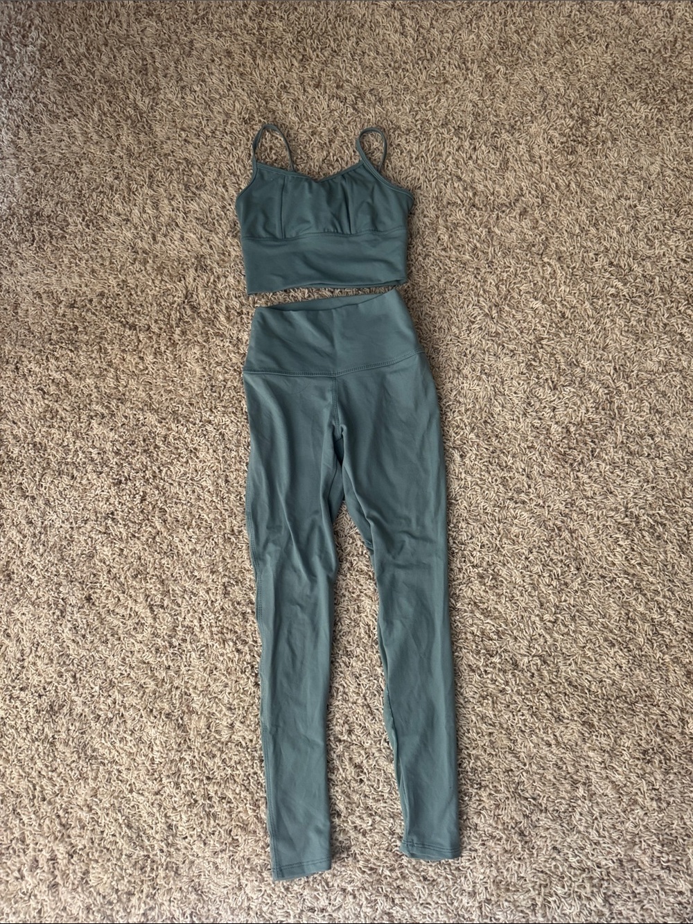Kids Two-Piece Active Set - Slate Green Leggings & Cropped Tank